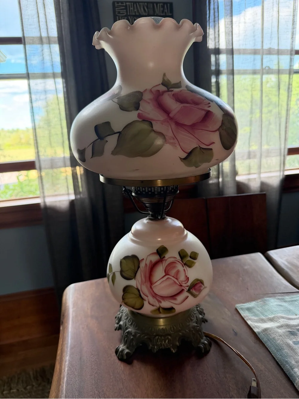 VNTG Gone With The Wind GWTW Hurricane Parlor Lamp 20” Hand Painted REWIRE READ